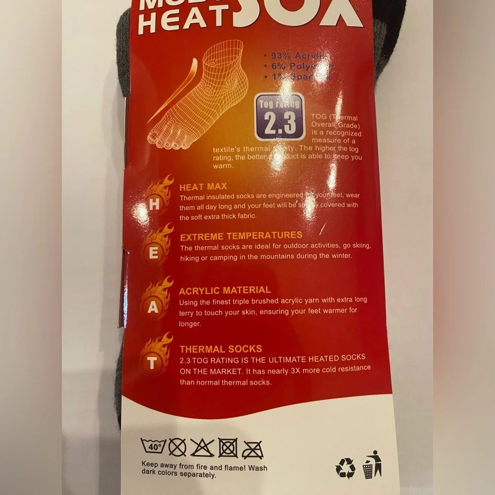 Most Heat Sox Thermal‎ Insulated Socks Adult Unisex Fit Shoe Size 9 - 13